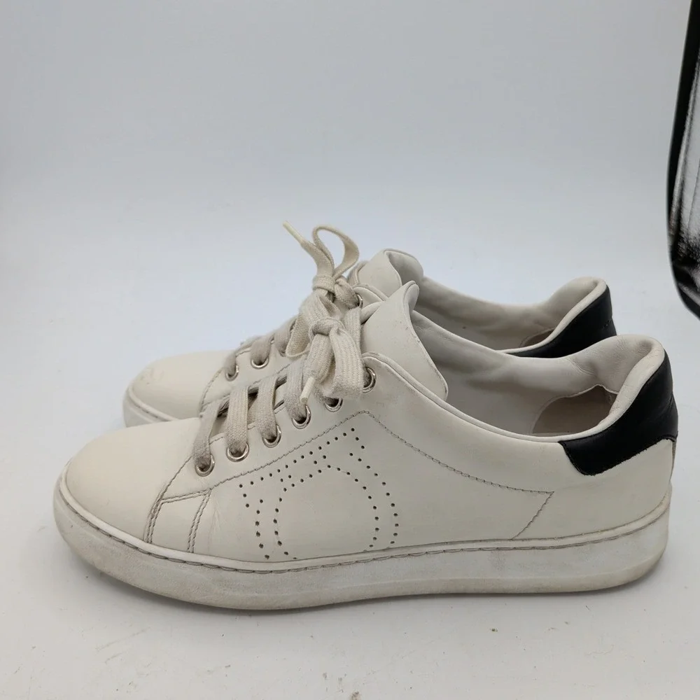 Salvatore Ferragamo Pierre White Leather Sneakers Mens 7.5 C Made in Italy